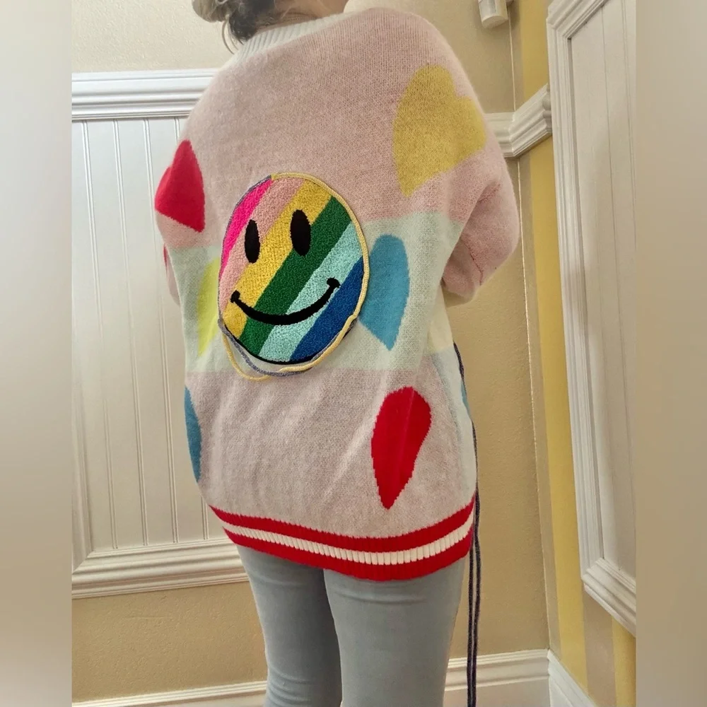 Colorful Smiley Face Cardigan Sweater - Picture 2 of 6